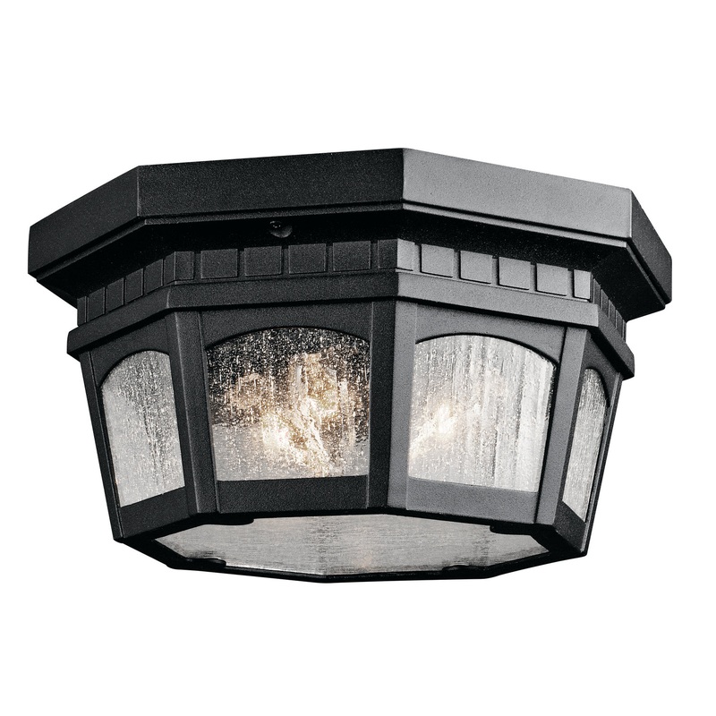 Courtyard Three Light Outdoor Ceiling Mount in Textured Black