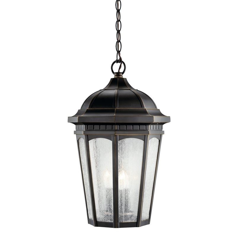 Courtyard Three Light Outdoor Pendant in Rubbed Bronze