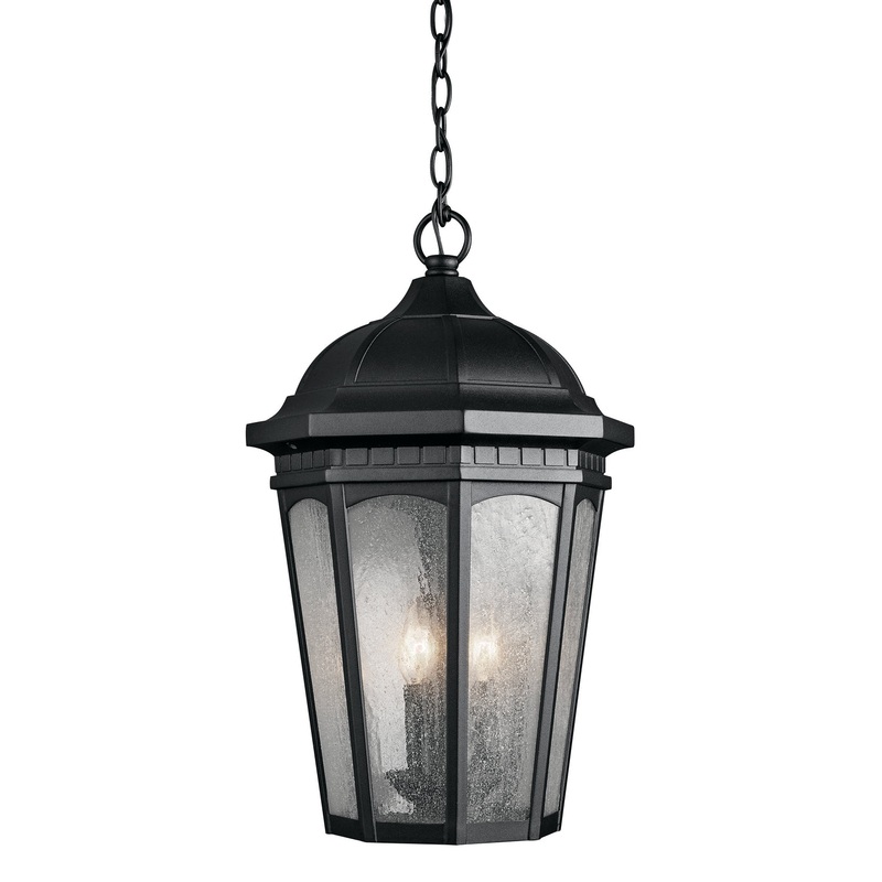 Courtyard Three Light Outdoor Pendant in Textured Black