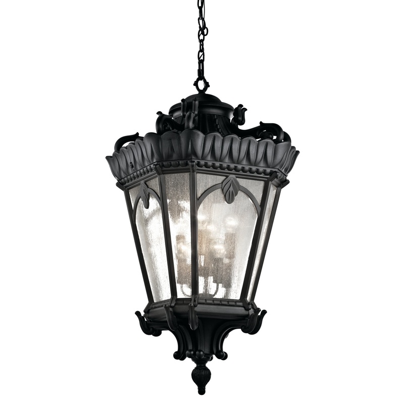 Tournai Eight Light Outdoor Pendant in Textured Black