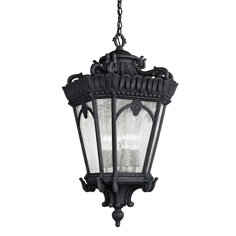 Tournai Four Light Outdoor Pendant in Textured Black