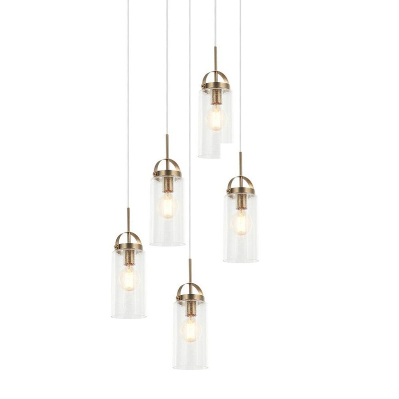 Banister Five Light Pendant in Aged Brass