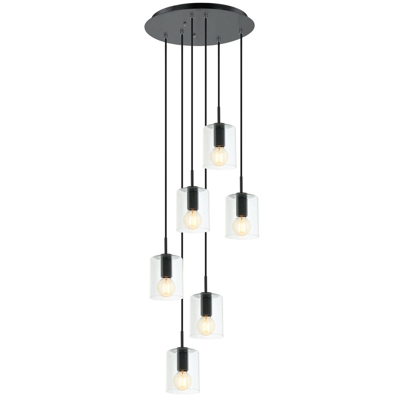 Tambour Six Light Pendant in Matte Black
