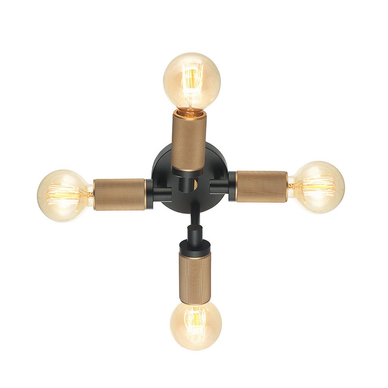 Keira Four Light Ceiling Mount in Black/Aged Brass