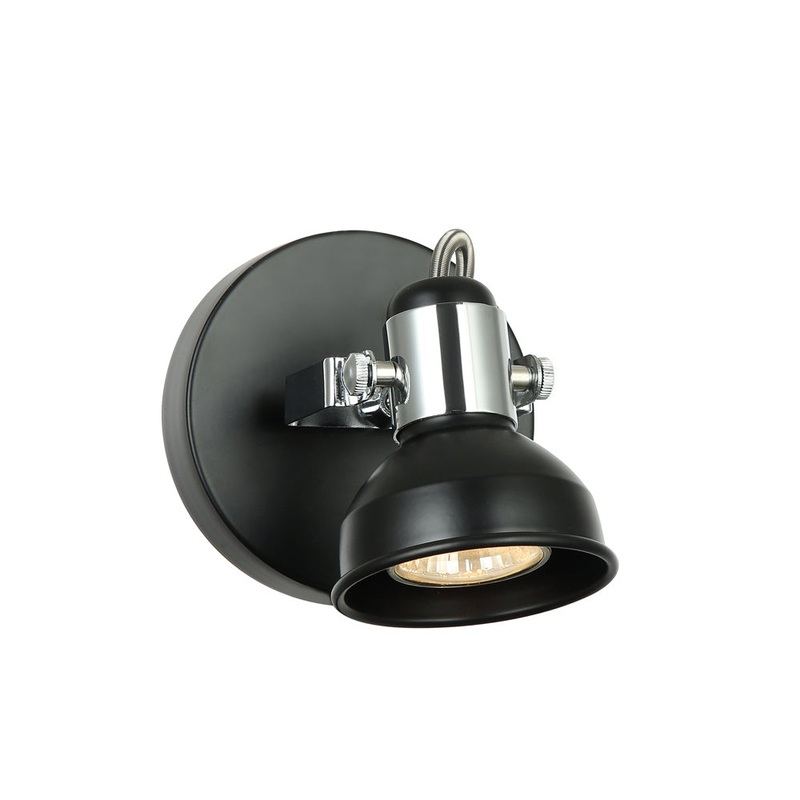 Mondale One Light Wall or Ceiling Fixture in Black/Polished Chrome