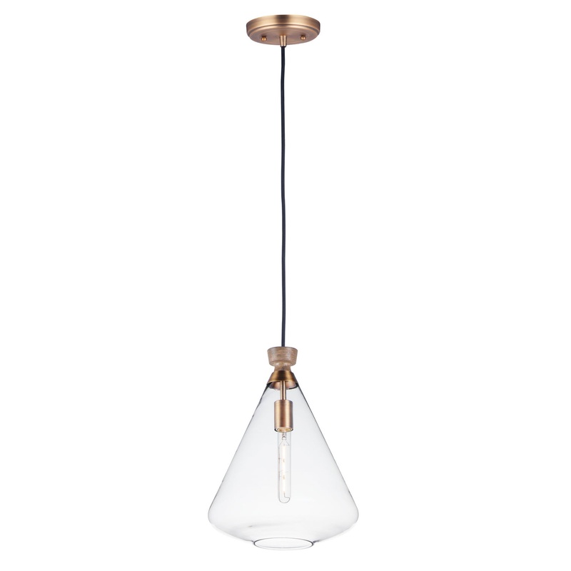 Abbott One Light Pendant in Weathered Oak / Antique Brass
