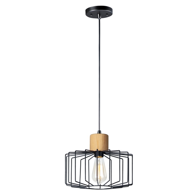 Bjorn One Light Pendant in Black / Natural Wood