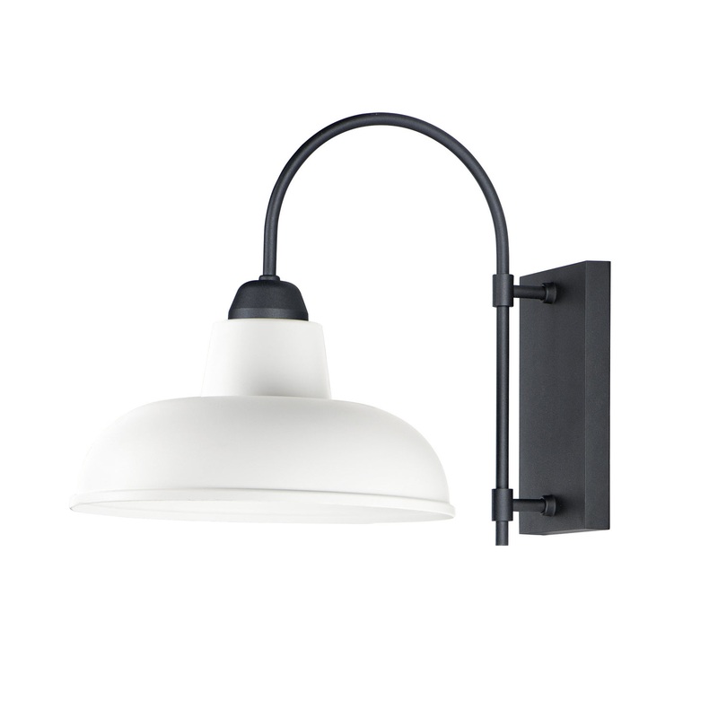 Industrial One Light Outdoor Wall Lantern in White / Black