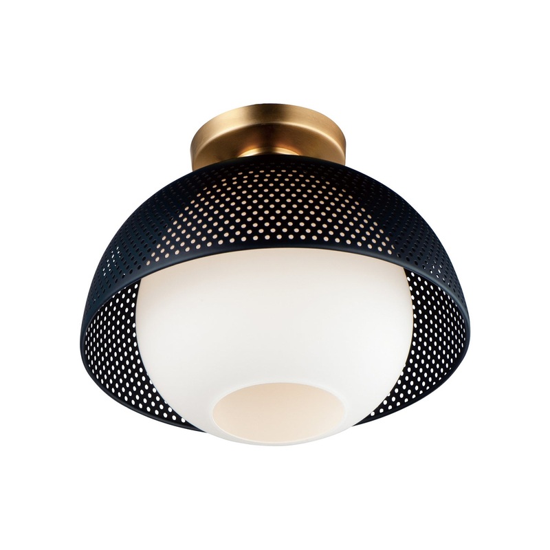 Perf One Light Flush Mount in Black / Satin Brass