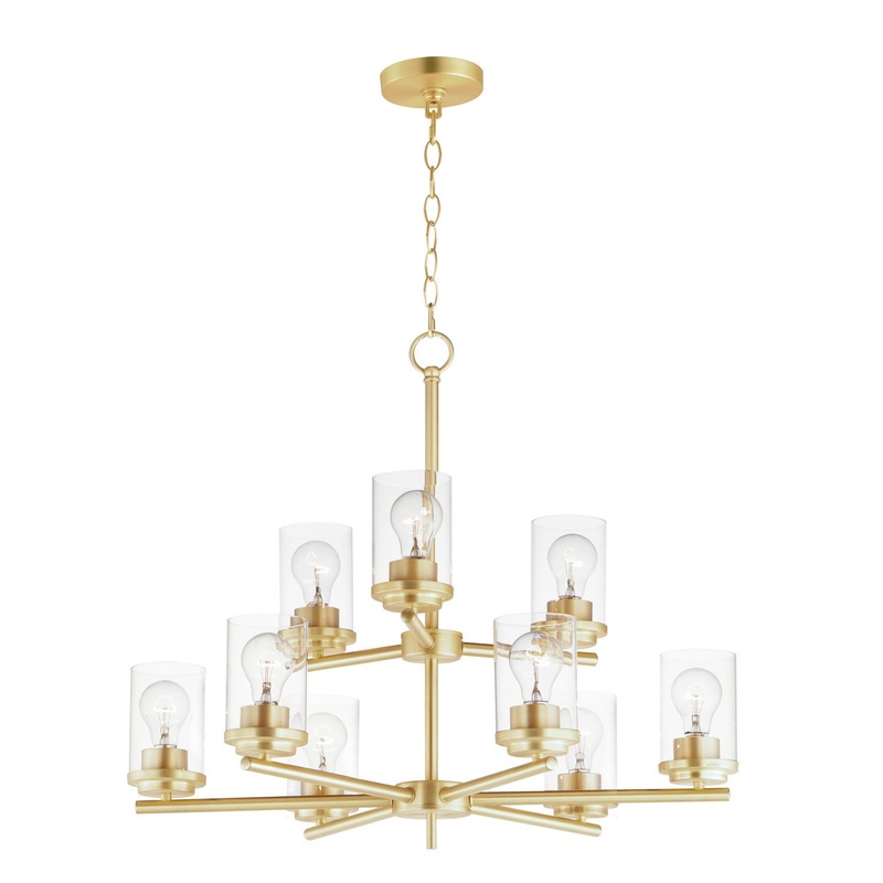 Corona Nine Light Chandelier in Satin Brass