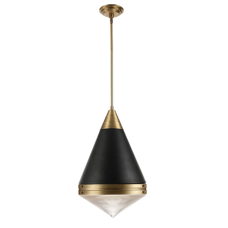 Hargreaves One Light Pendant in Black / Natural Aged Brass