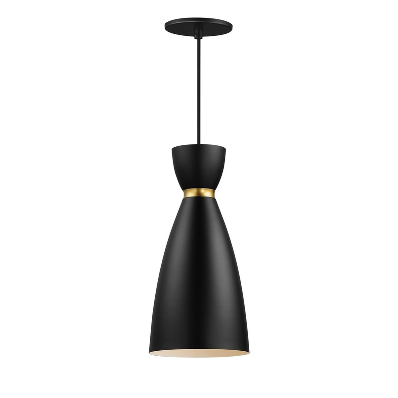Carillon One Light Mini Pendant in Black / Satin Brass