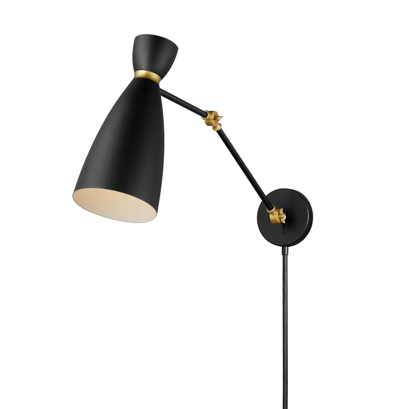 Carillon One Light Wall Sconce in Black / Satin Brass