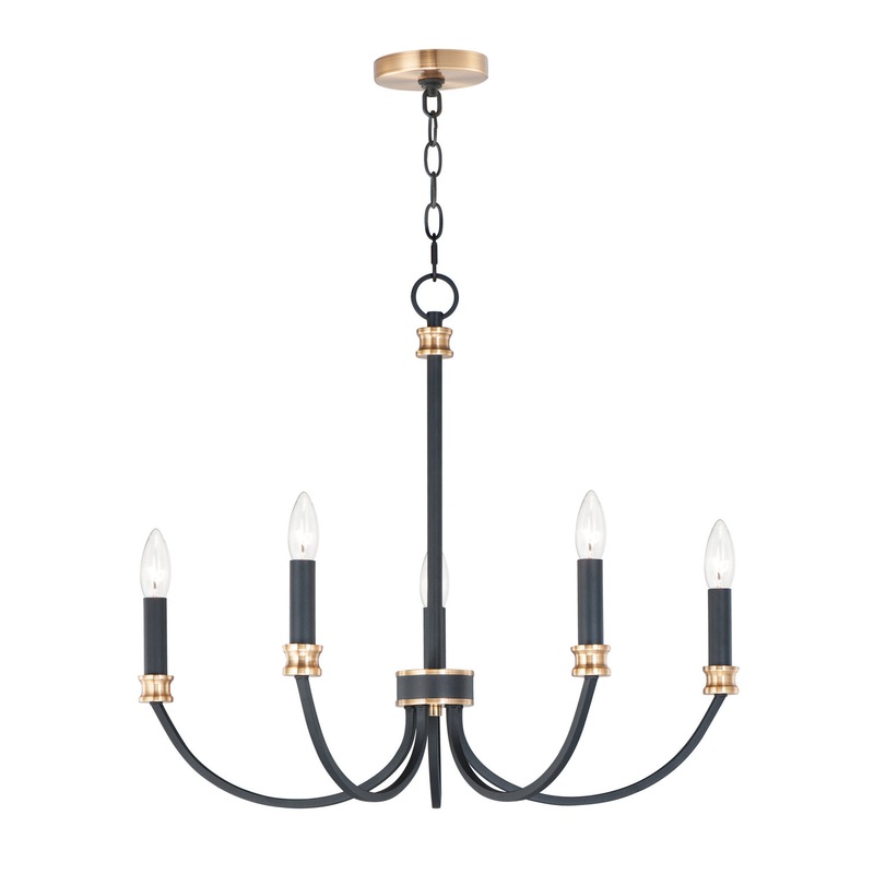 Charlton Five Light Chandelier in Black / Antique Brass