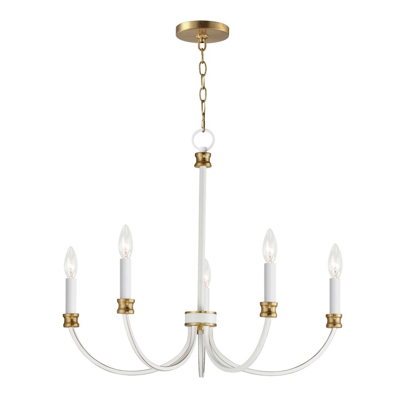 Charlton Five Light Chandelier in Weathered White/Gold Leaf