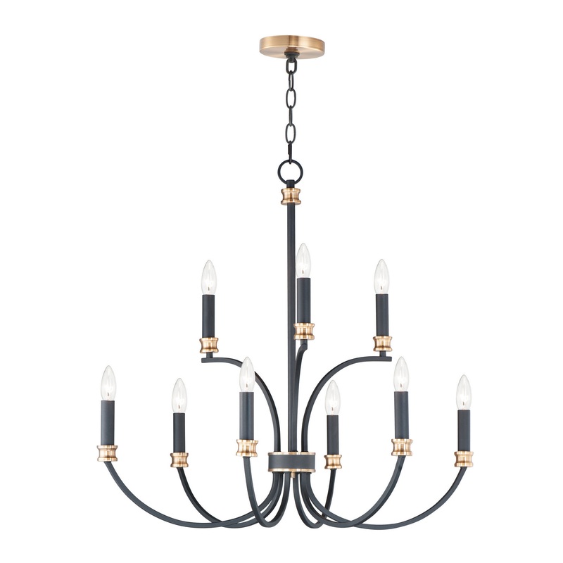 Charlton Nine Light Chandelier in Black / Antique Brass