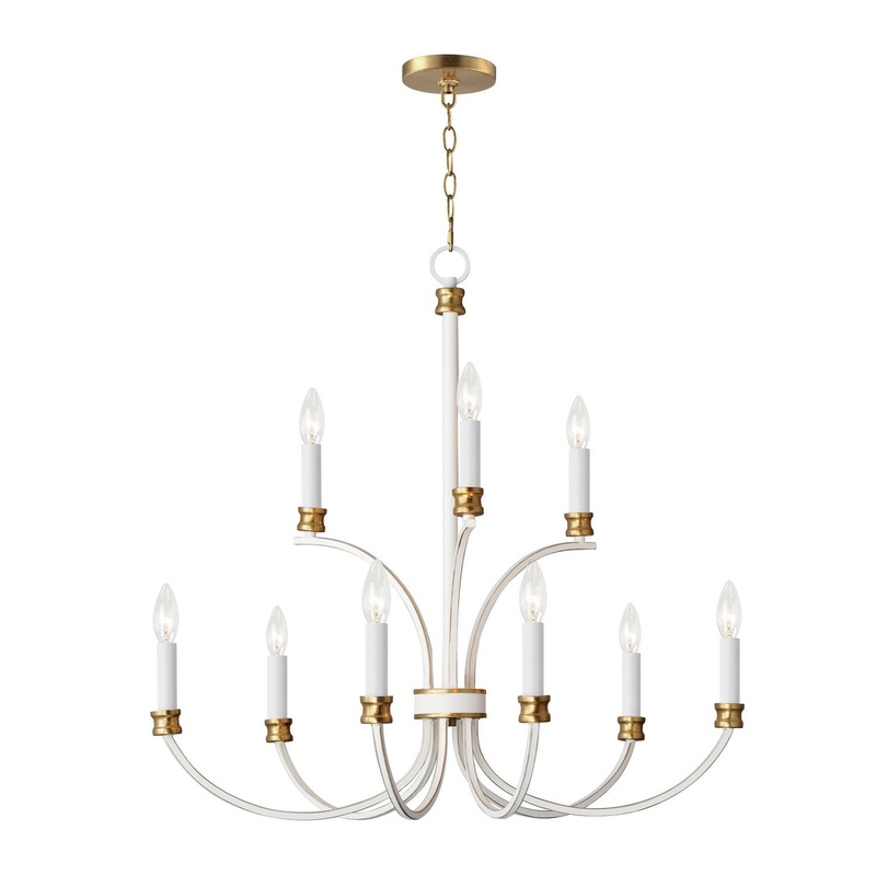 Charlton Nine Light Chandelier in Weathered White/Gold Leaf