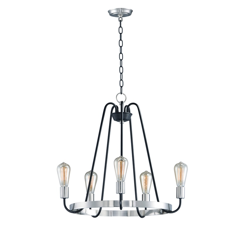 Haven Five Light Chandelier in Black / Satin Nickel