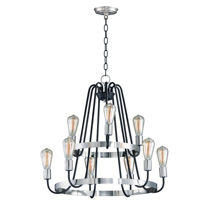 Haven Nine Light Chandelier in Black / Satin Nickel