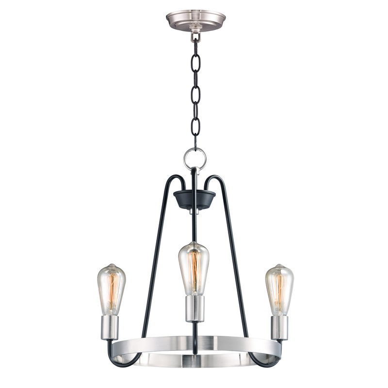 Haven Three Light Chandelier in Black / Satin Nickel