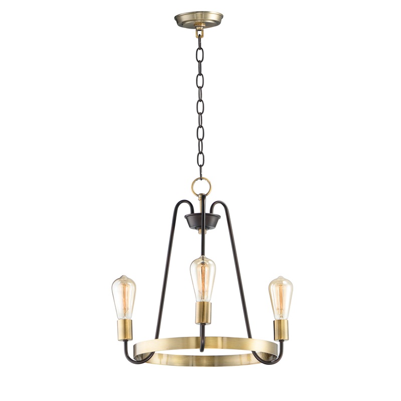 Haven Three Light Chandelier in Oil Rubbed Bronze / Antique Brass