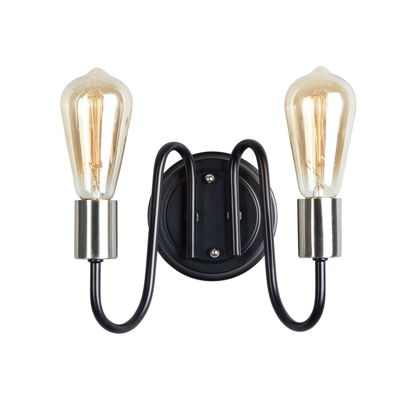 Haven Two Light Wall Sconce in Black / Satin Nickel