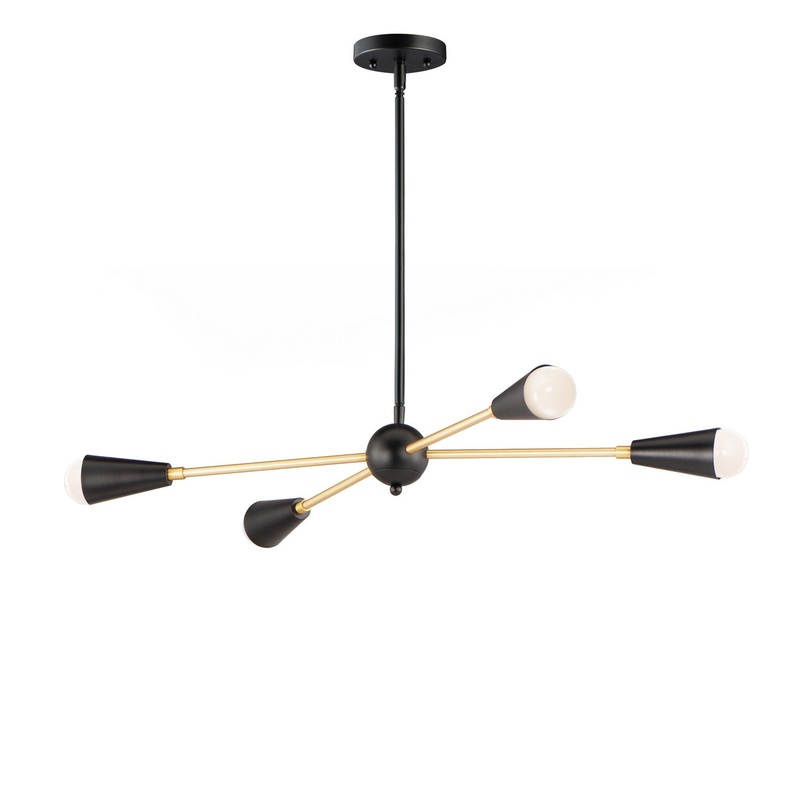 Lovell Four Light Pendant in Black / Satin Brass