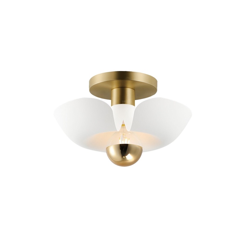 Poppy LED Flush Mount in White/Satin Brass