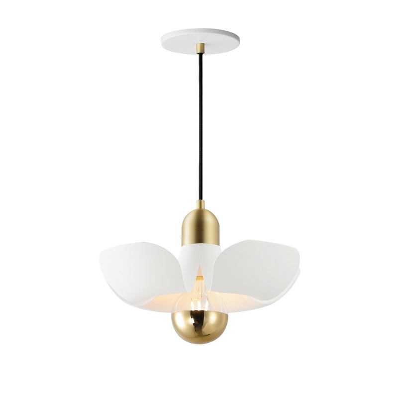 Poppy LED Pendant in White/Satin Brass