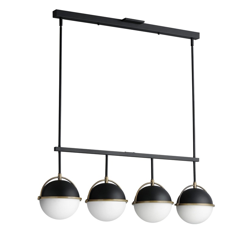 Duke Four Light Linear Pendant in Black/Weathered Brass