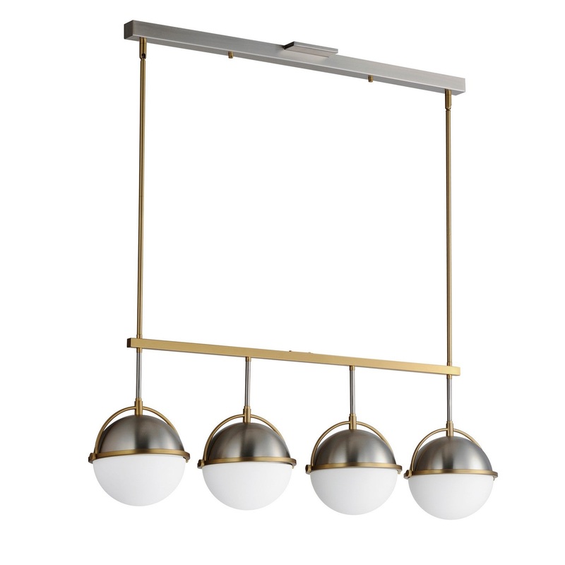 Duke Four Light Linear Pendant in Satin Nickel / Satin Brass