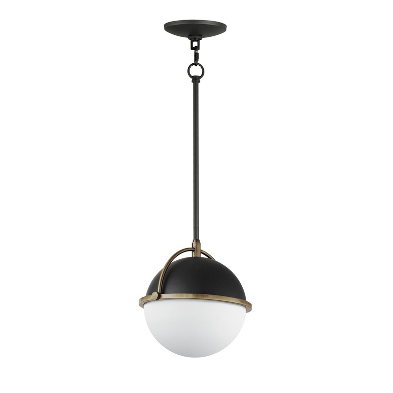 Duke One Light Pendant in Black/Weathered Brass
