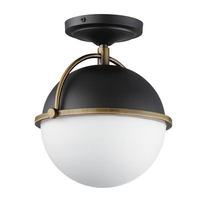 Duke One Light Semi Flush Mount in Black/Weathered Brass