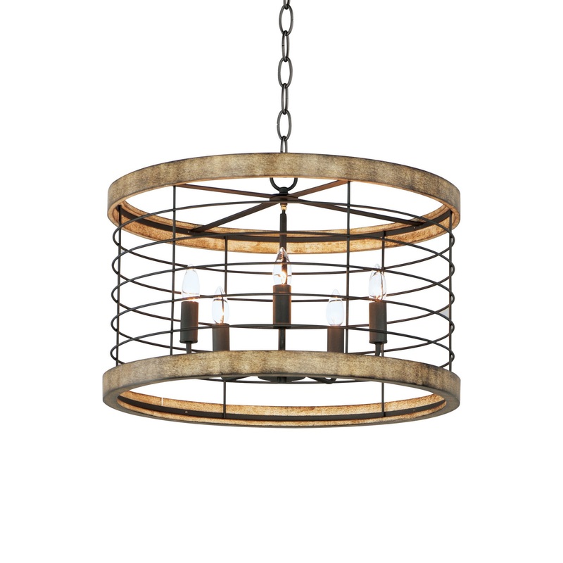 Homestead Five Light Chandelier in Driftwood / Black