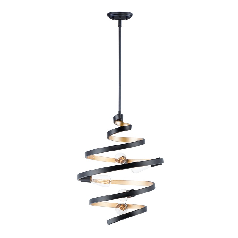 Twister Five Light Pendant in Black / Gold