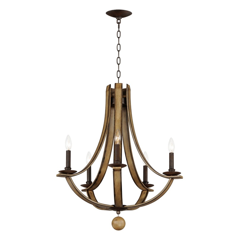 Basque Five Light Chandelier in Driftwood/Anthracite