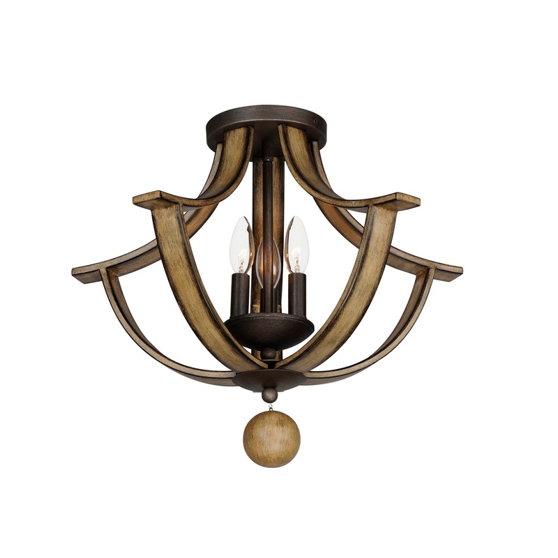 Basque Three Light Semi Flush Mount in Driftwood/Anthracite