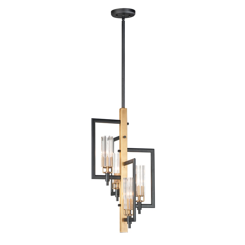 Flambeau Four Light Chandelier in Black / Antique Brass