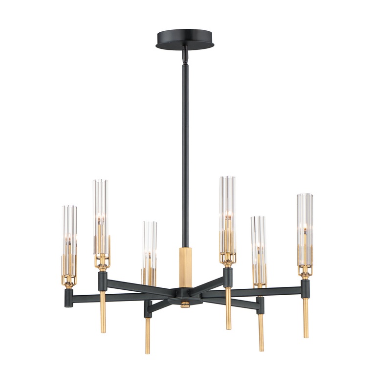 Flambeau LED Chandelier in Black / Antique Brass