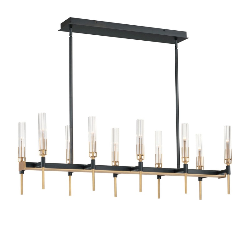Flambeau LED Linear Chandelier in Black / Antique Brass