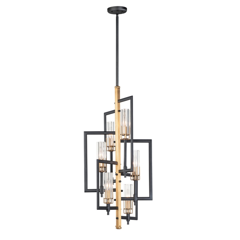 Flambeau Six Light Chandelier in Black / Antique Brass