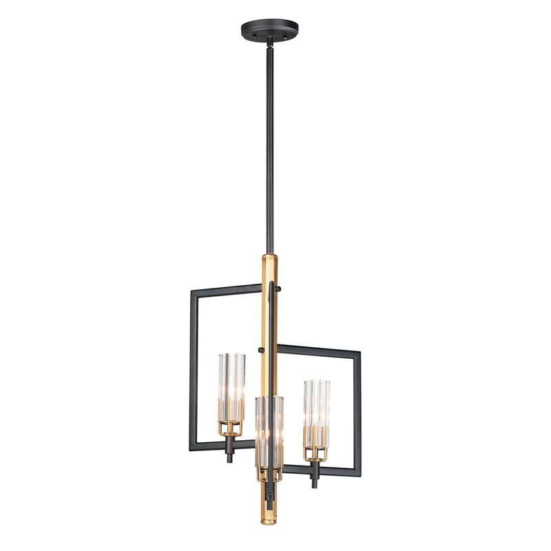 Flambeau Three Light Chandelier in Black / Antique Brass
