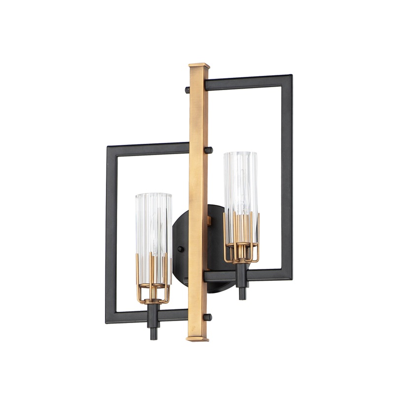 Flambeau Two Light Wall Sconce in Black / Antique Brass