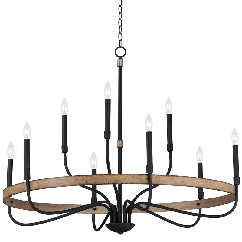 Franklin Nine Light Chandelier in Driftwood / Black