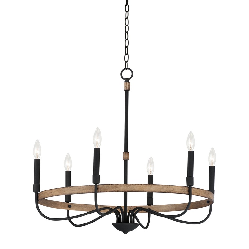 Franklin Six Light Chandelier in Driftwood / Black