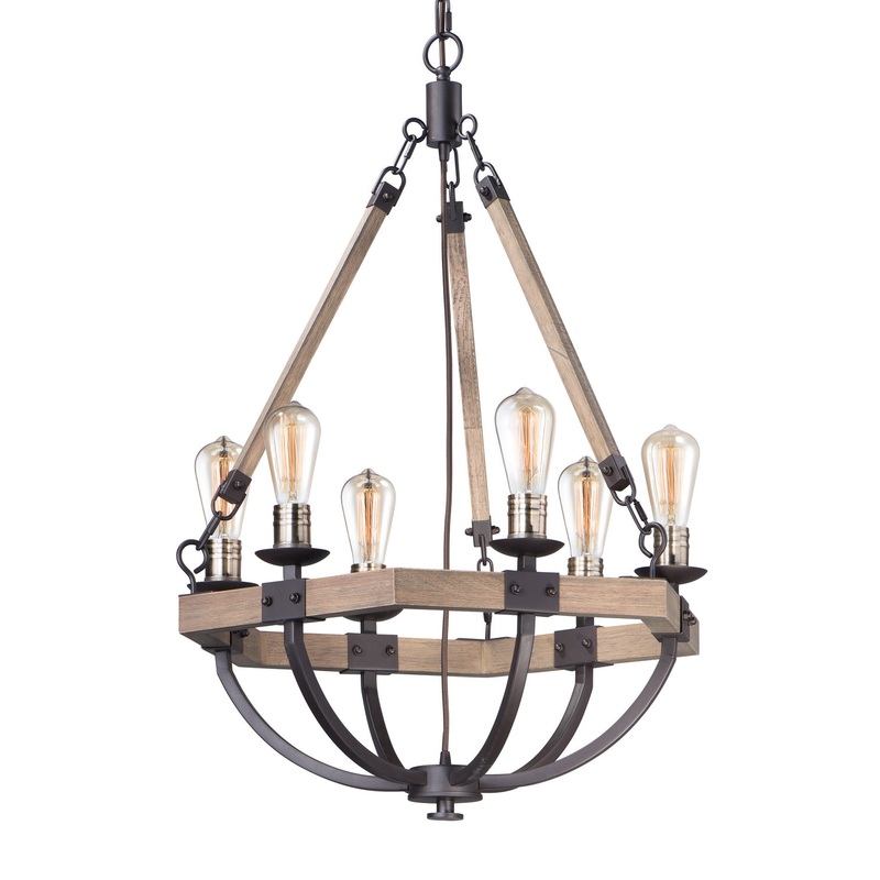 Lodge Six Light Chandelier in Weathered Oak / Bronze