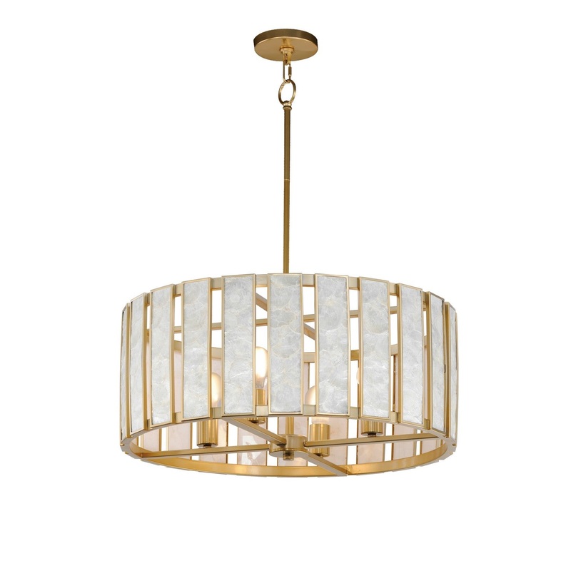 Miramar Four Light Pendant in Capiz / Natural Aged Brass