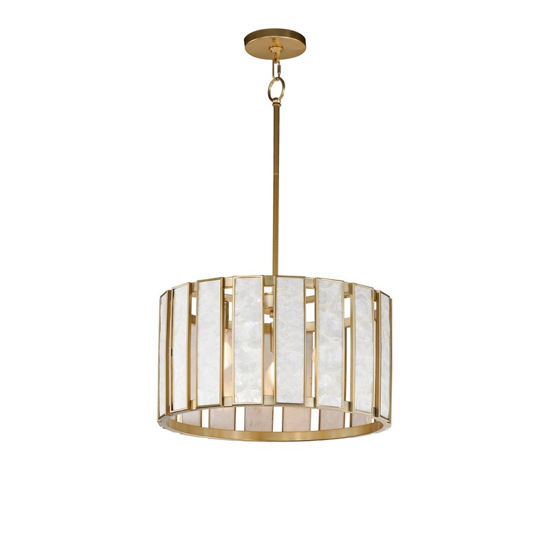 Miramar Three Light Pendant in Capiz / Natural Aged Brass
