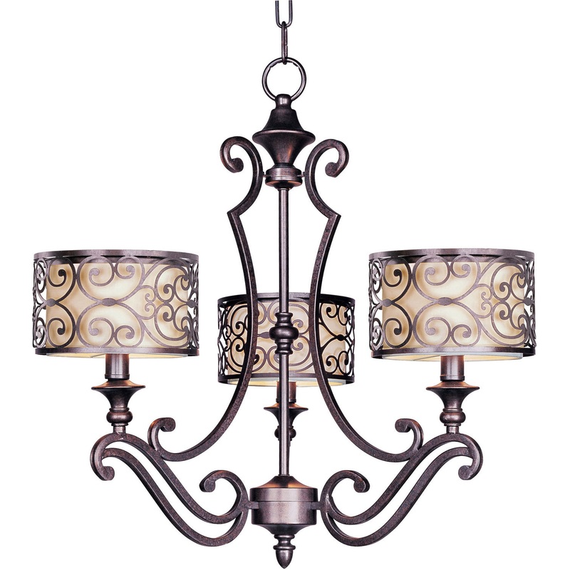 Mondrian Three Light Chandelier in Umber Bronze