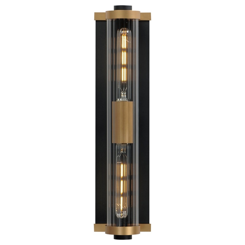 Opulent Two Light Outdoor Wall Sconce in Black / Antique Brass